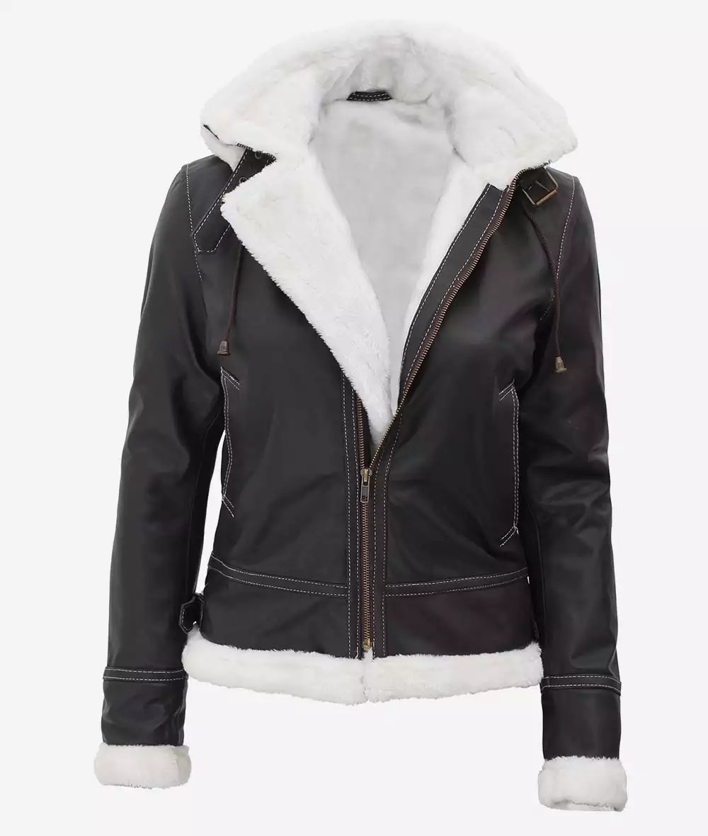Women's Mary B3 Hooded Dark Brown Shearling Leather Jacket