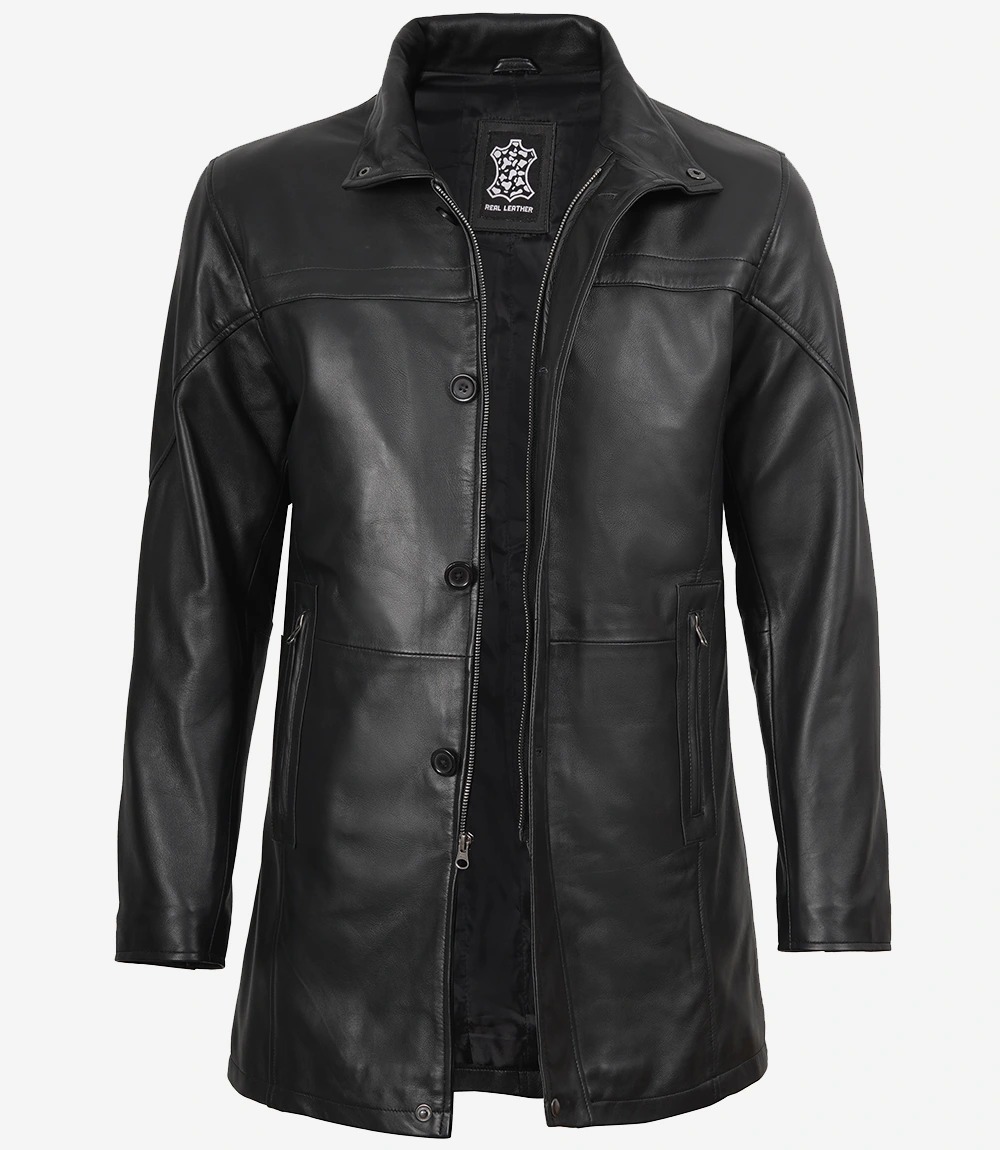 Bristol Mens Black Lambskin Leather Car Coat