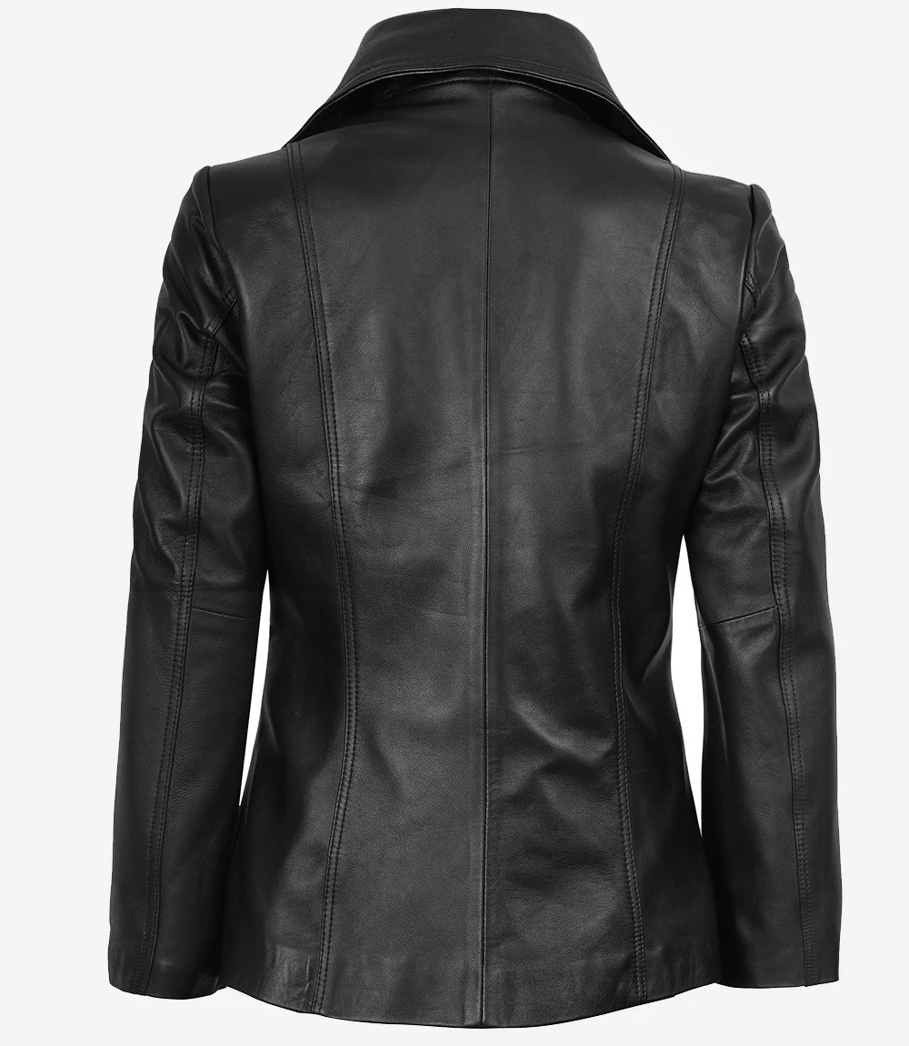 Womens Two Button Black Premium Leather Blazer - Image 5