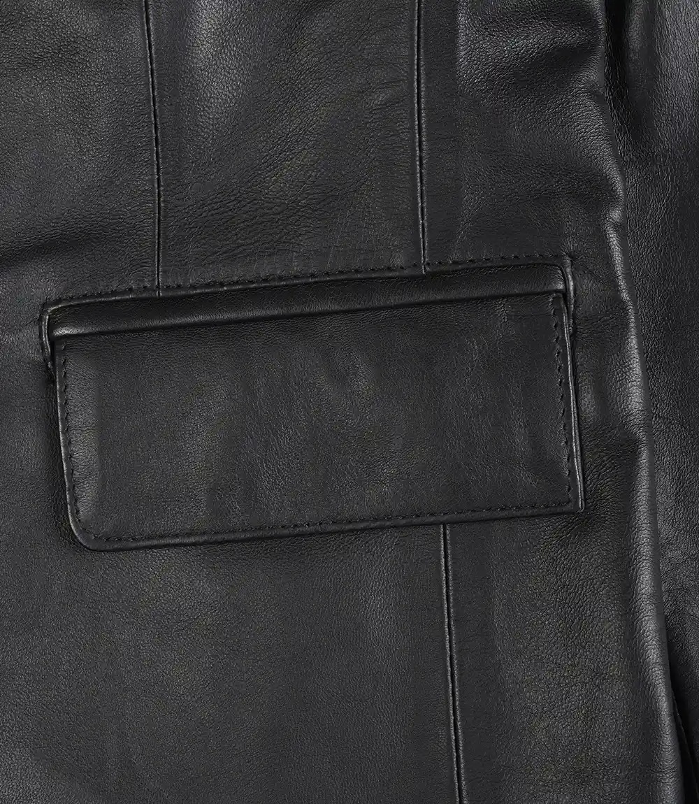 Womens Two Button Notch Lapel Black Leather Blazer Jacket - Image 6