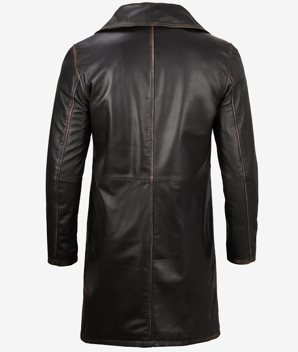 Mens Real Leather Distressed Brown Car Coat - Image 6