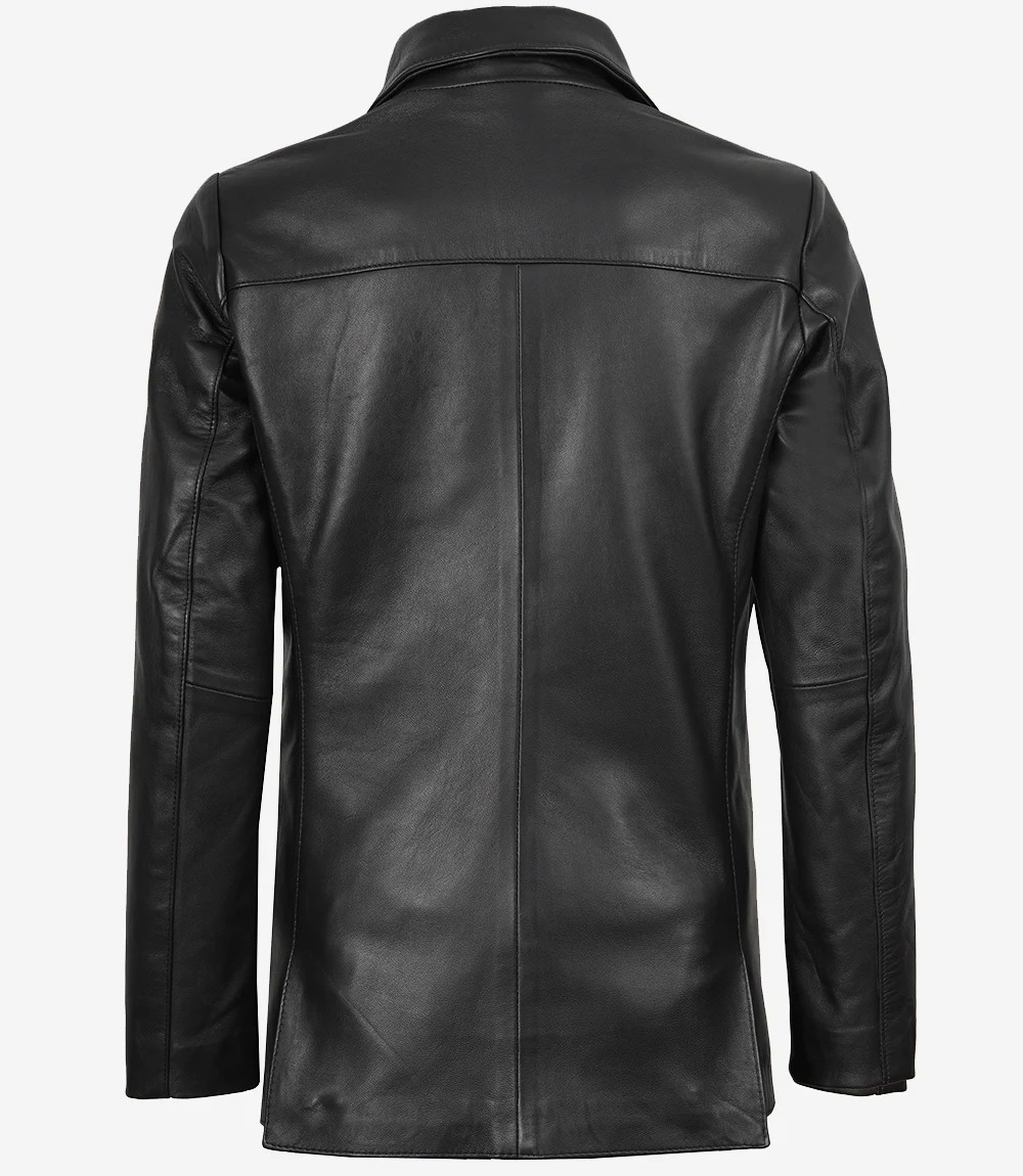 Womens Two Button Notch Lapel Black Leather Blazer Jacket - Image 7