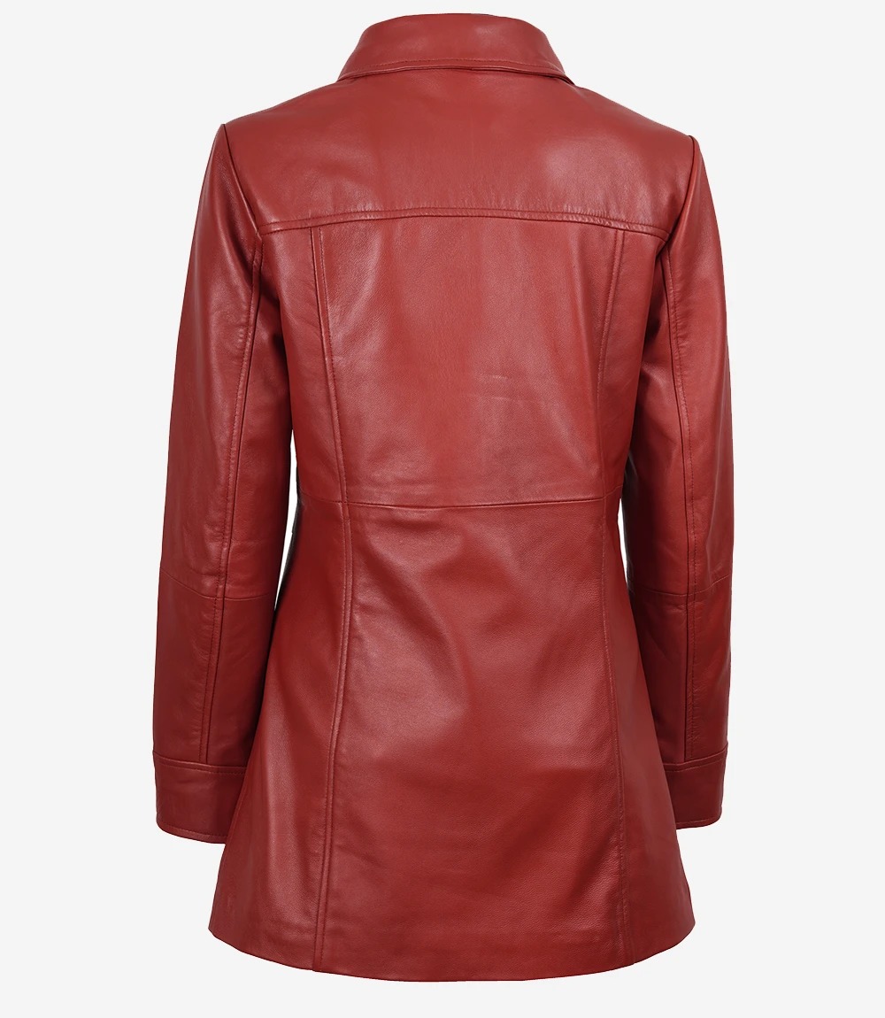 Womens Real Lambskin Leather Red Car Coat - Image 5