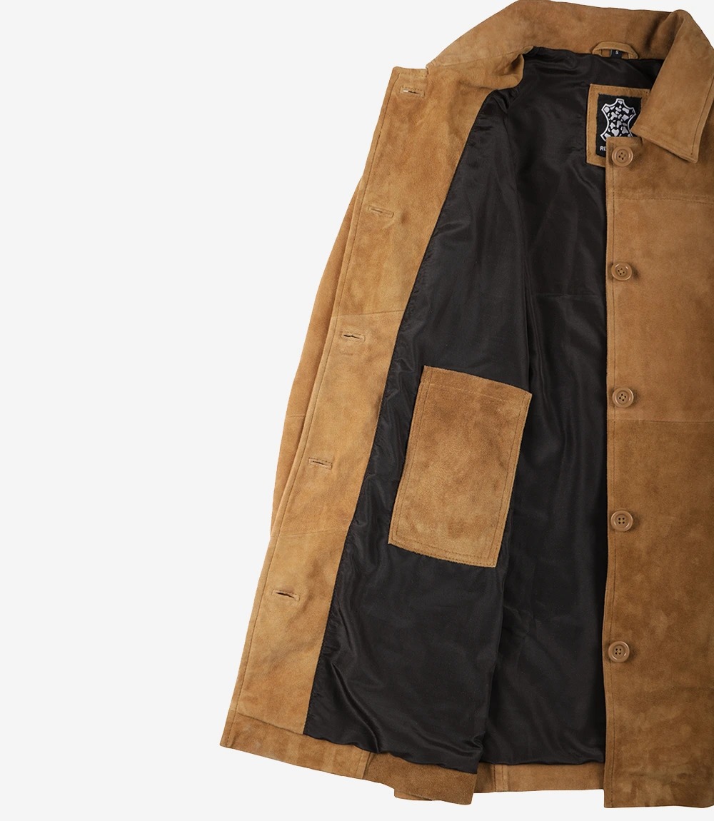 Women's 3/4 Length Button Down Brown Suede Coat - Image 5