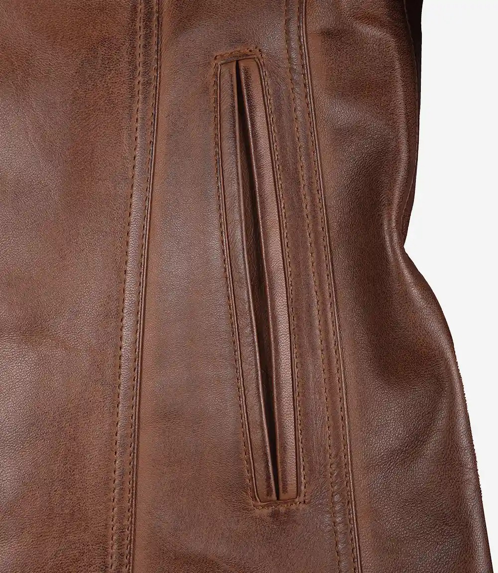 Women's Notch Lapel Two Button Cognac Leather Blazer - Image 6