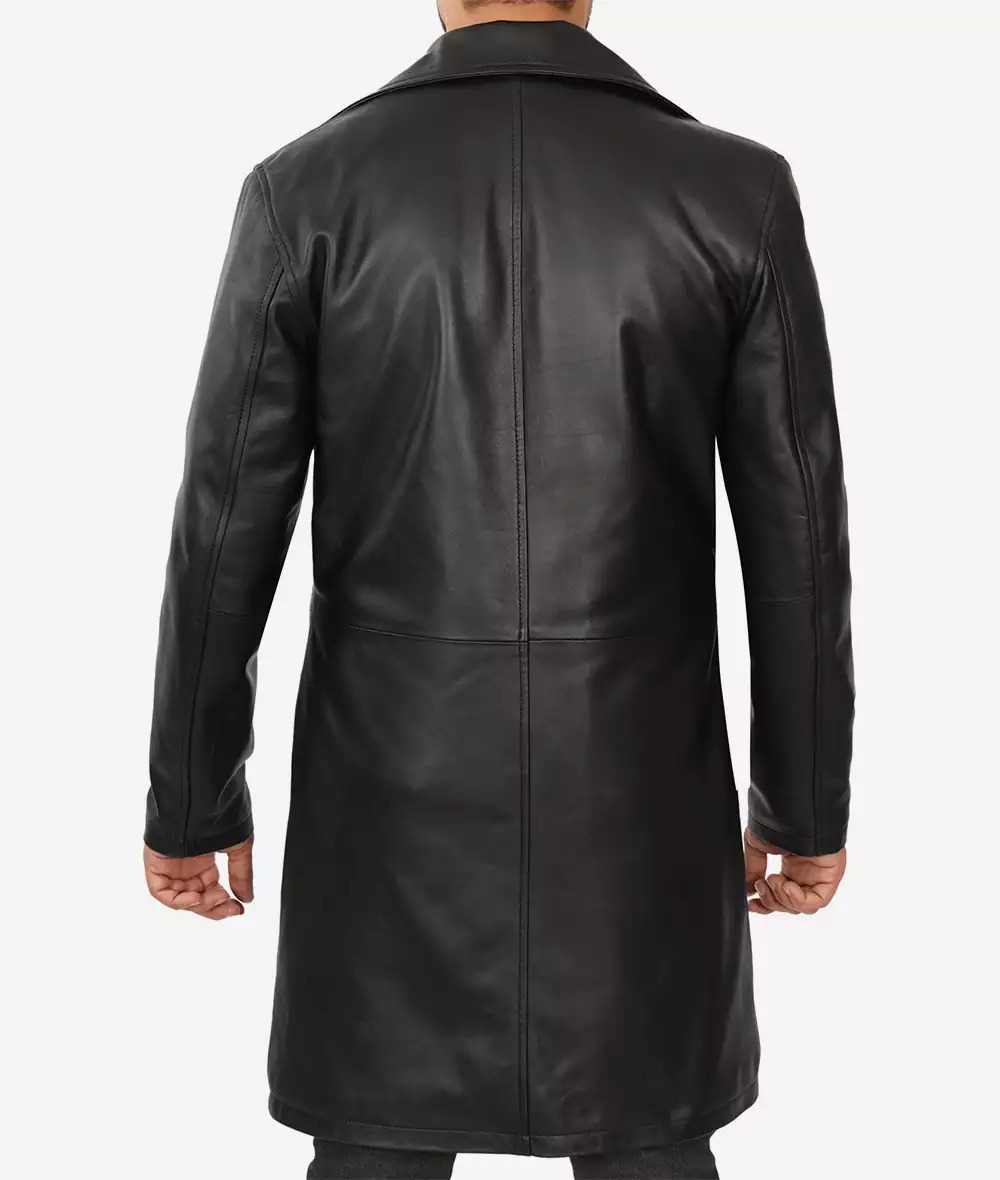 Men's 3/4 Length Black Lambskin Leather Coat - Image 7