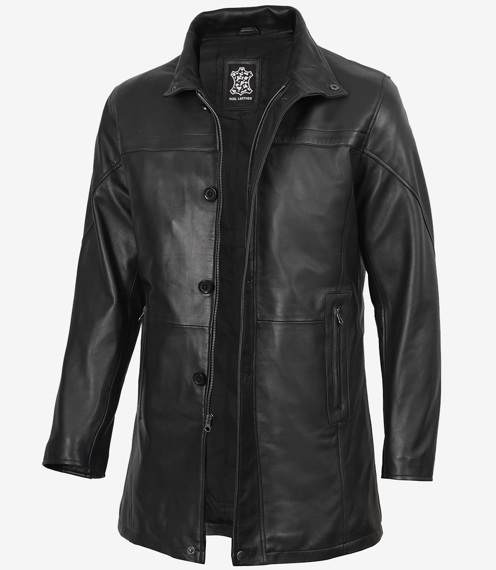Bristol Mens Black Lambskin Leather Car Coat - Image 3