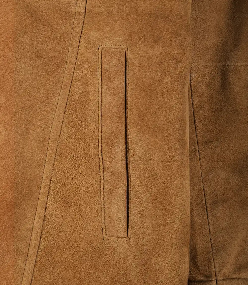 Women's 3/4 Length Button Down Brown Suede Coat - Image 6