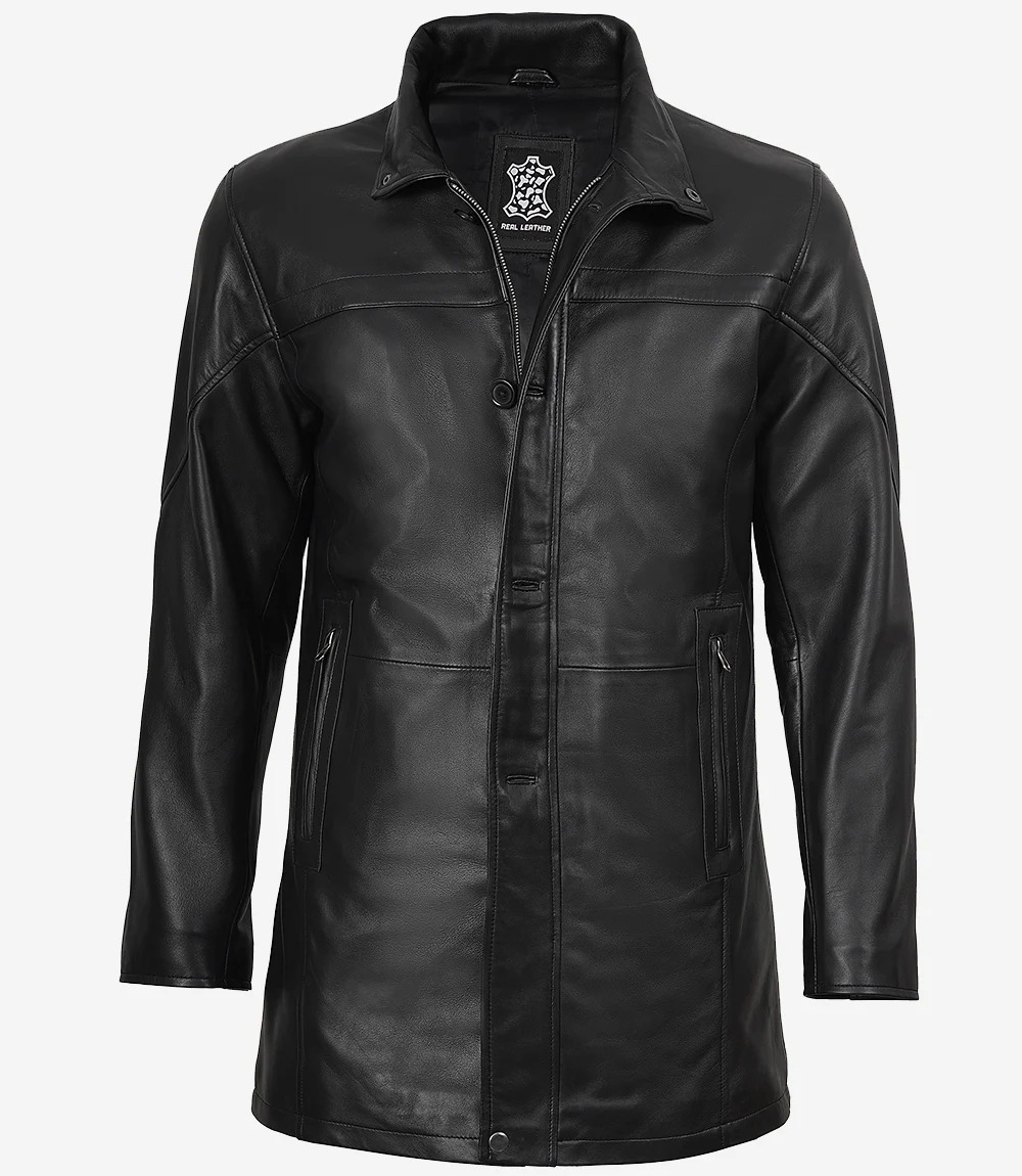 Bristol Mens Black Lambskin Leather Car Coat - Image 4