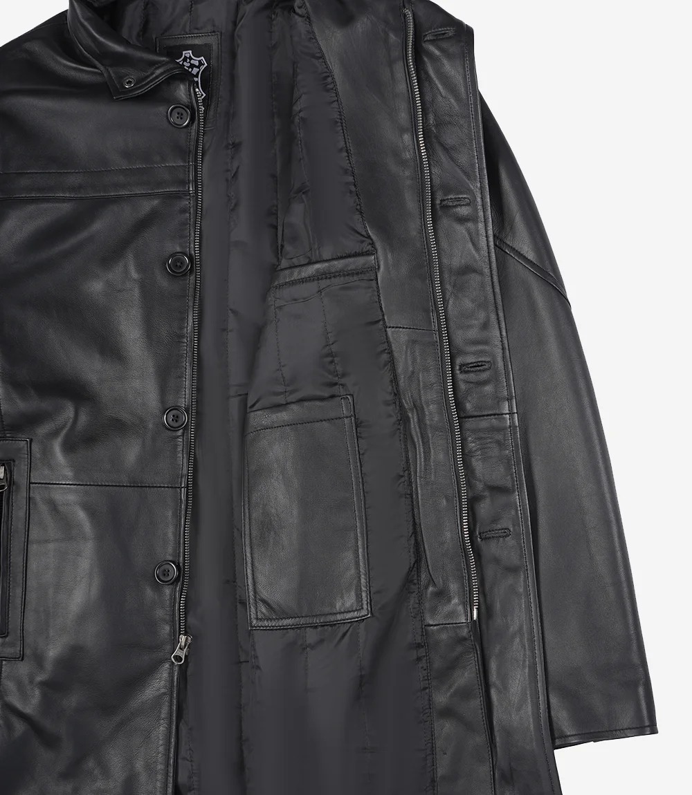 Bristol Mens Black Lambskin Leather Car Coat - Image 5