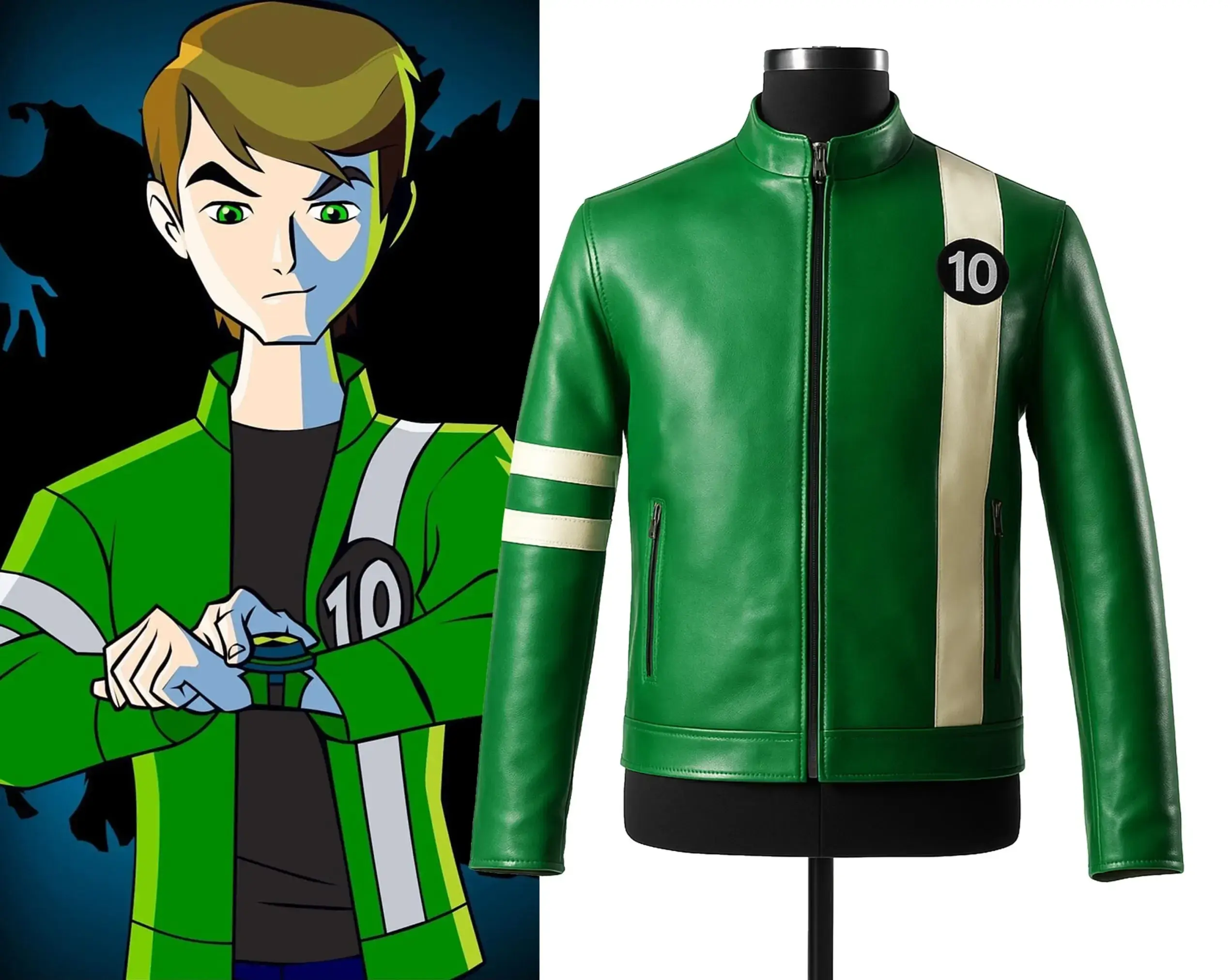 Ben 10 Cosplay Green Leather Jacket - Ben Tennyson Costume Jacket
