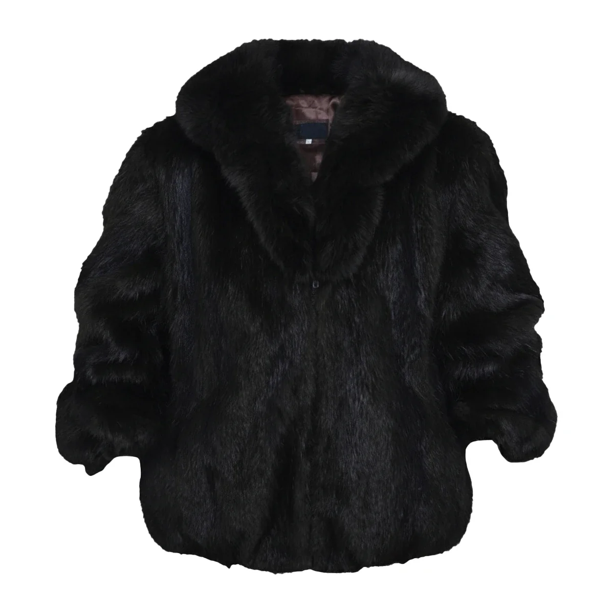 Black Real Nutria Fur Coat with Fox Collar