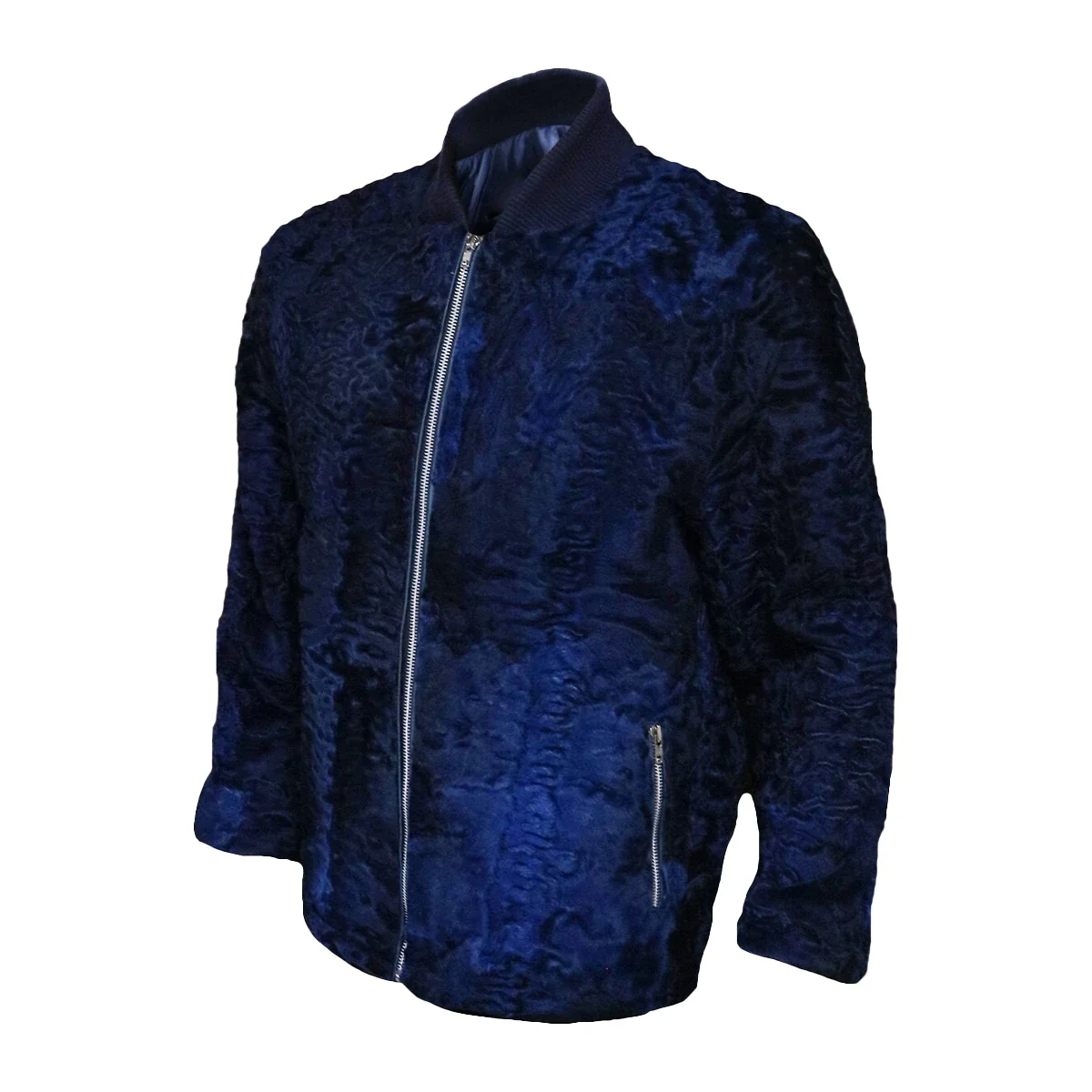 Blue Persian Lamb Fur Bomber Jacket - Image 2