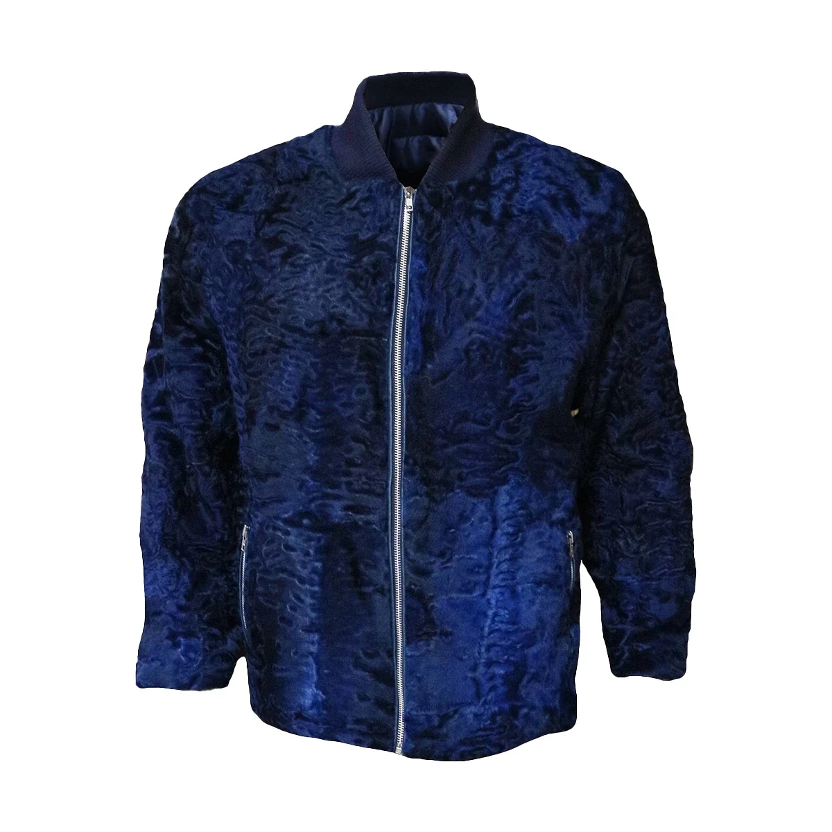 Blue Persian Lamb Fur Bomber Jacket