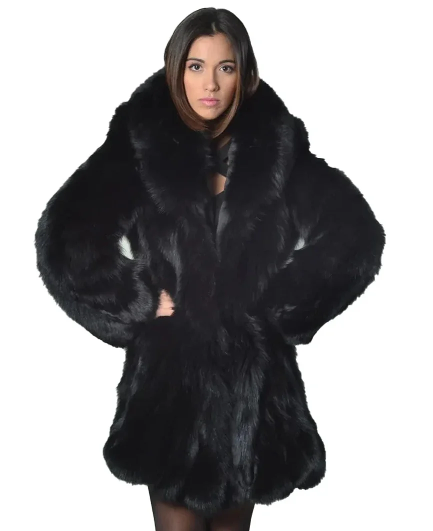 Luxury Black Fox Fur Coat for Women