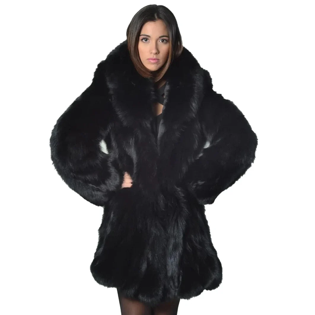 Luxury Black Fox Fur Coat for Women