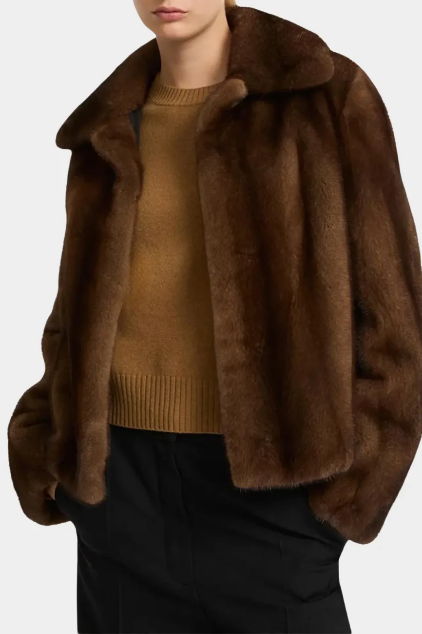 Luxury Brown Real Mink Fur Short Jacket