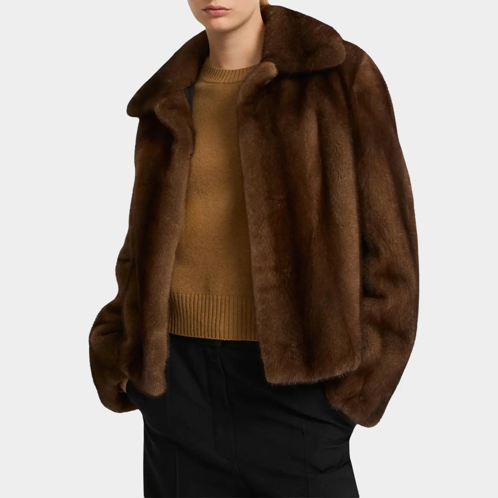 Luxury Brown Real Mink Fur Short Jacket