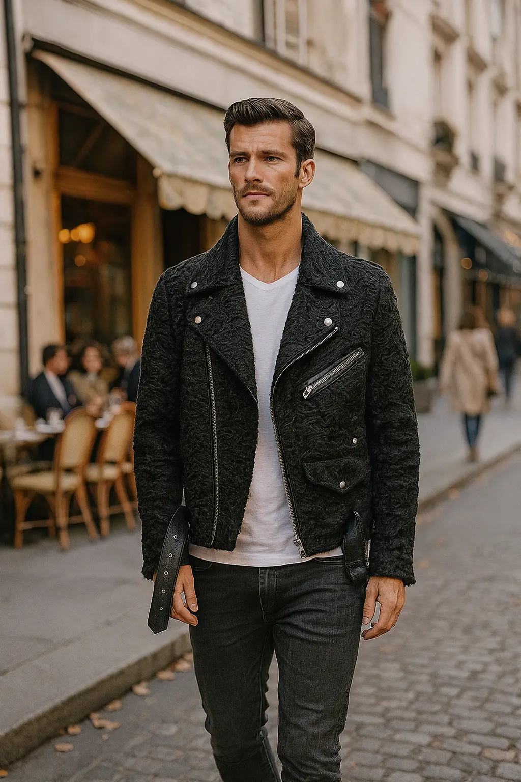 Mens Black Persian Lamb Jacket - Image 3