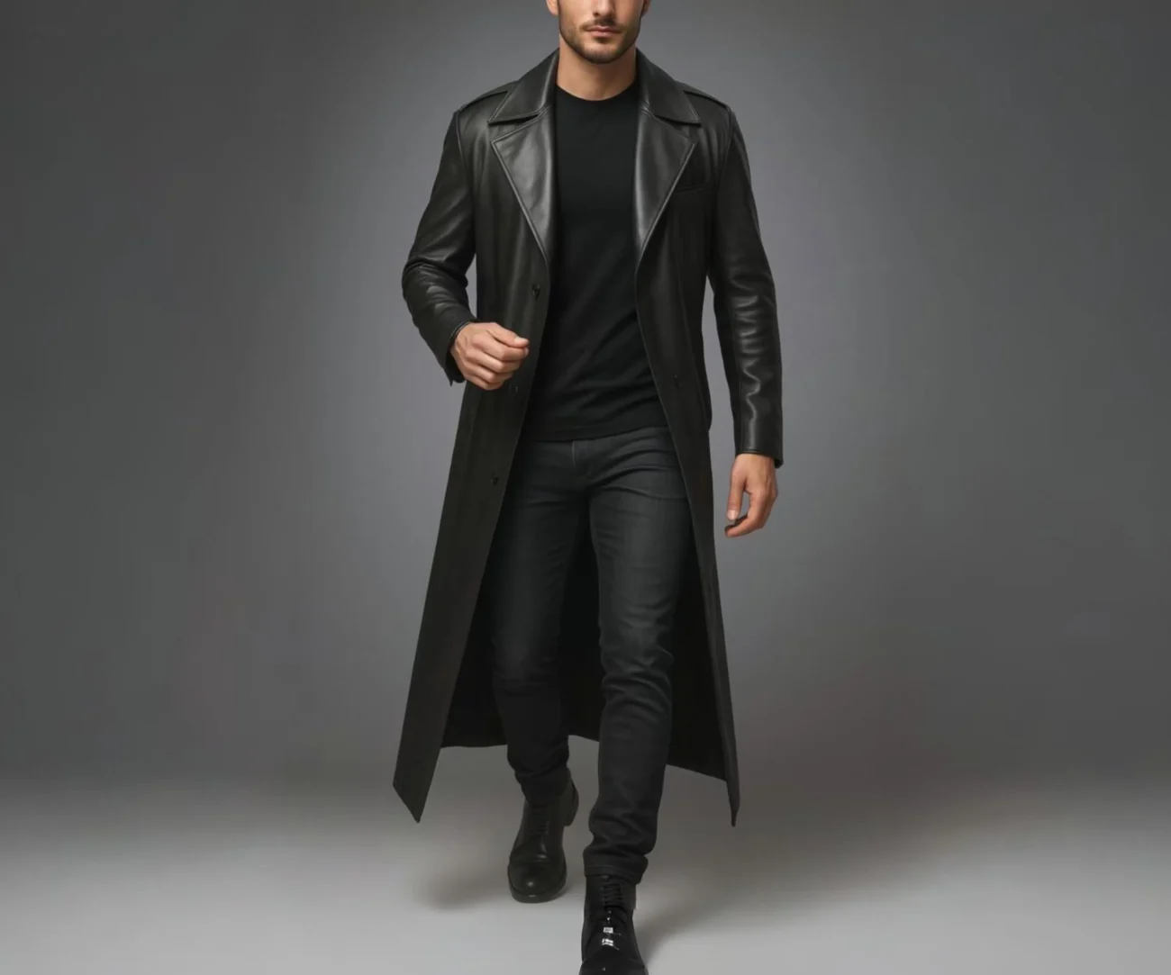 Steampunk Gothic Genuine Leather Trench Coat for Men - Image 2