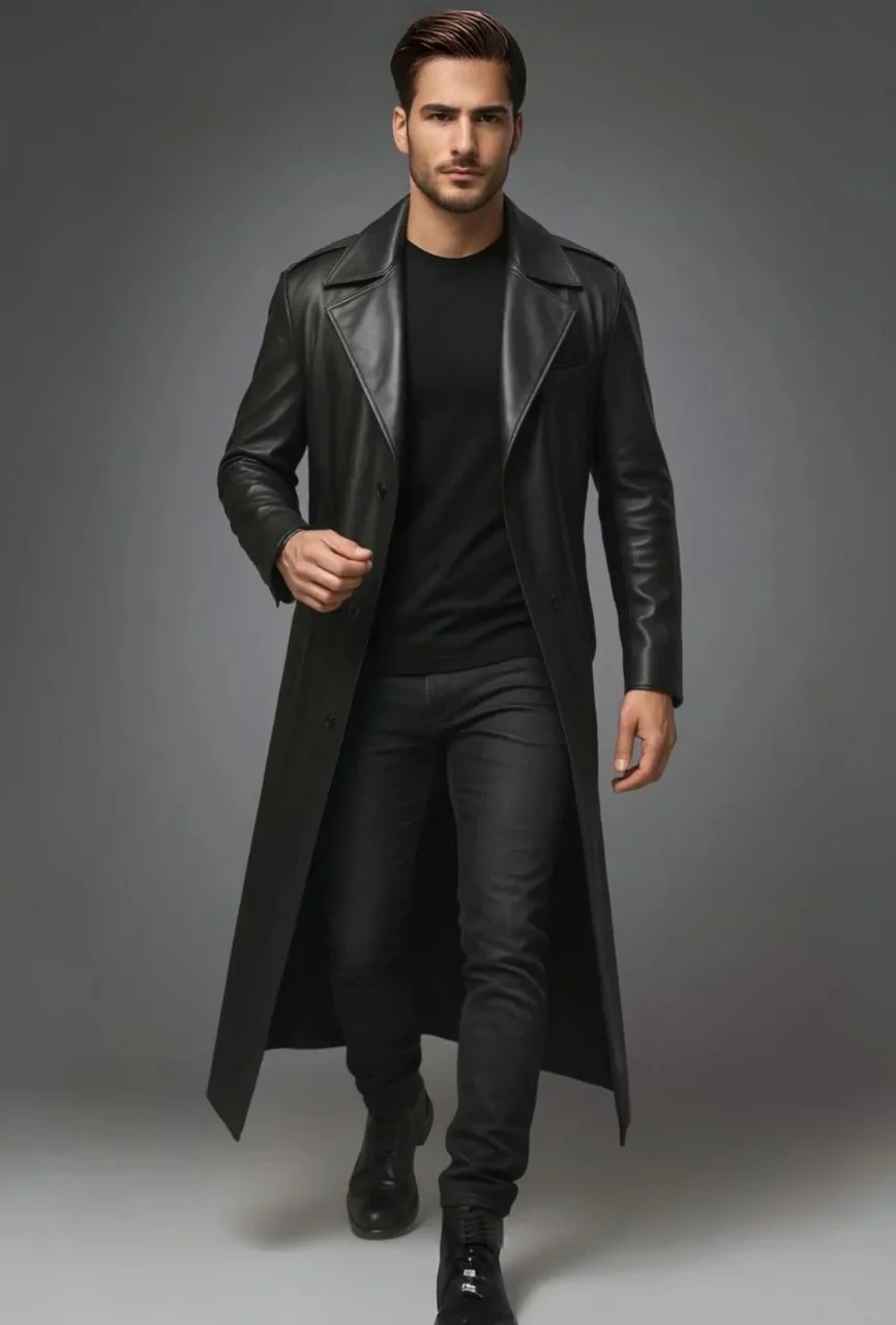 Steampunk Gothic Genuine Leather Trench Coat for Men