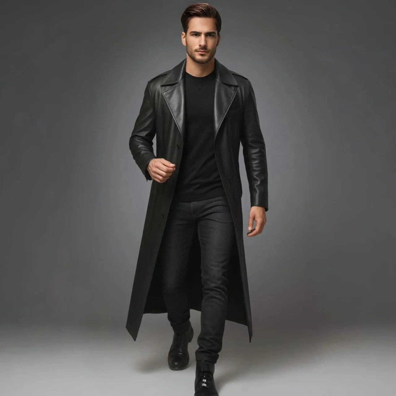 Steampunk Gothic Genuine Leather Trench Coat for Men