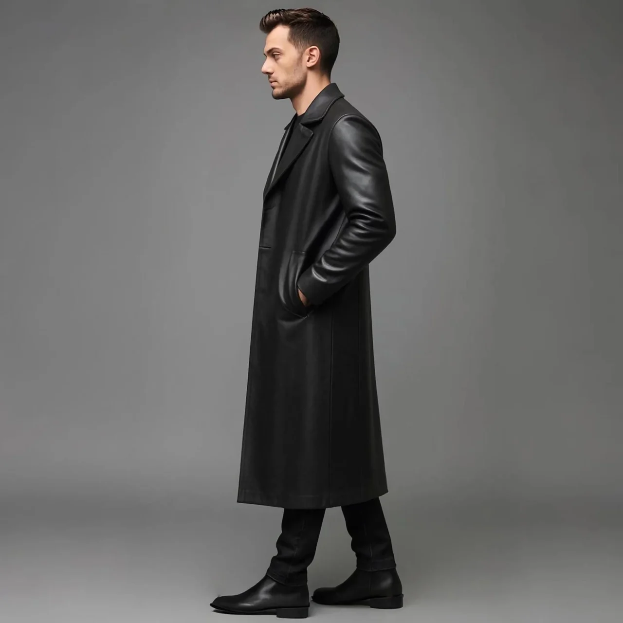 Steampunk Gothic Genuine Leather Trench Coat for Men - Image 4