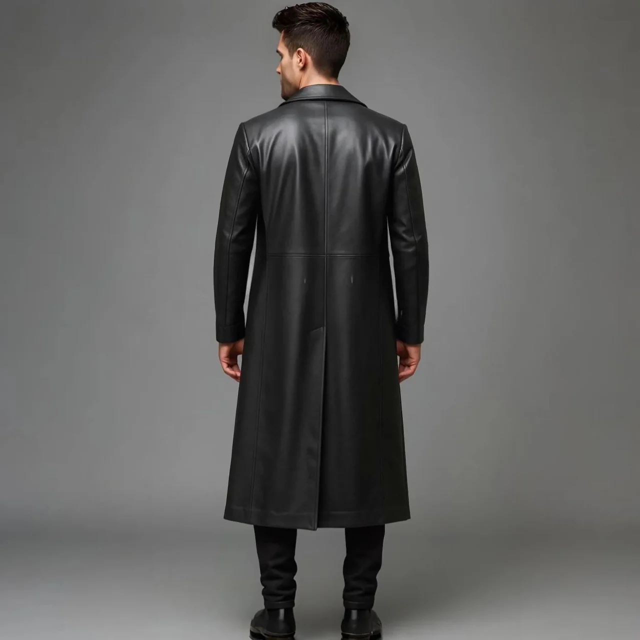 Steampunk Gothic Genuine Leather Trench Coat for Men - Image 5