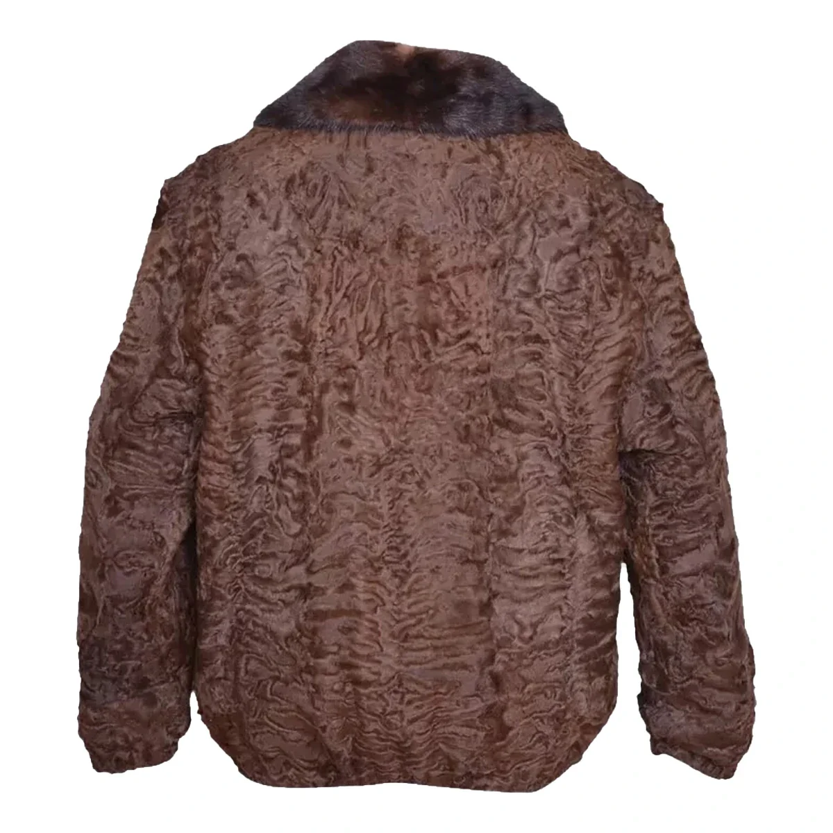 Brown Curly Lamb Fur Bomber Jacket with Mink Collar - Image 5